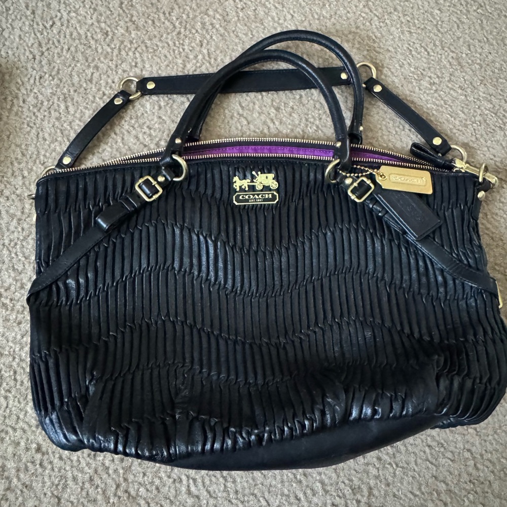 Coach Black Shoulder Bag with Pleated Design